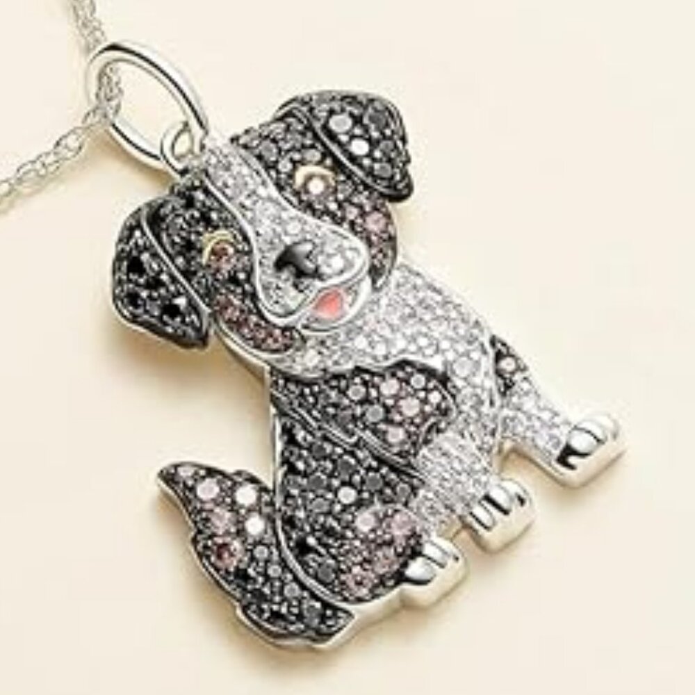 Crystal‎ Dog Pendant Necklace Black ad White Sheep Dog Cute for Dog Lovers